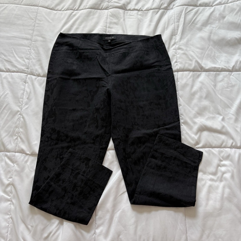 Lafayette 148 Stanton Slim Leg Ankle Pants Womens 8 Black Camo Quiet Luxury
